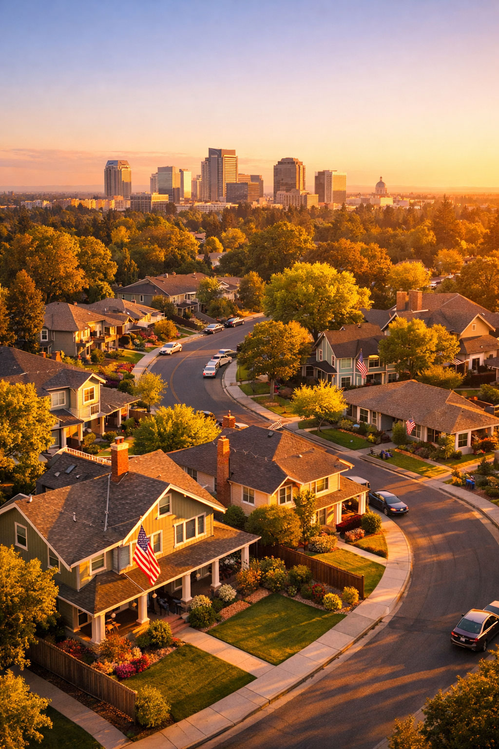 Sacramento neighborhood aerial view showing local service area