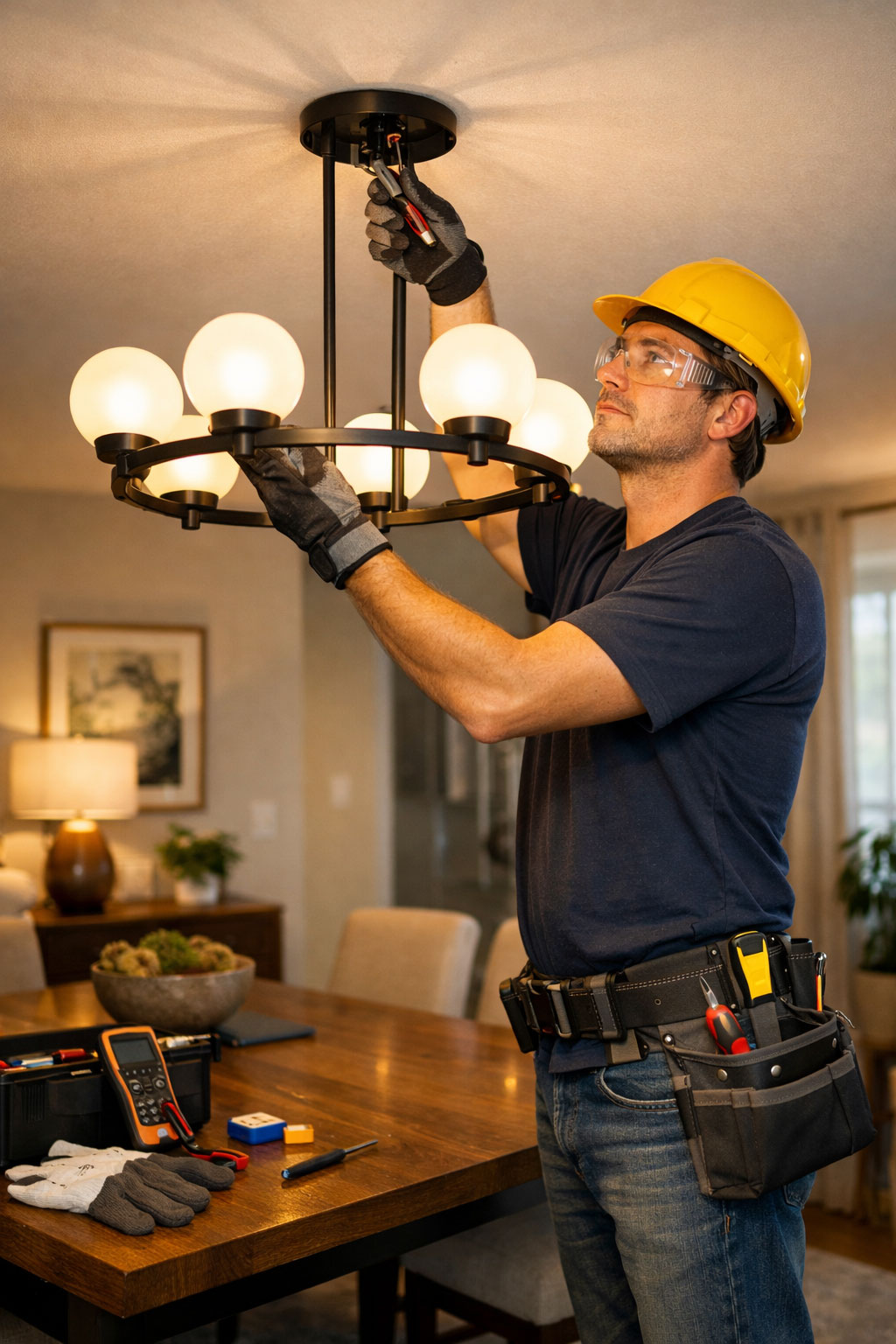 Electrician performing electrical work in a Sacramento home